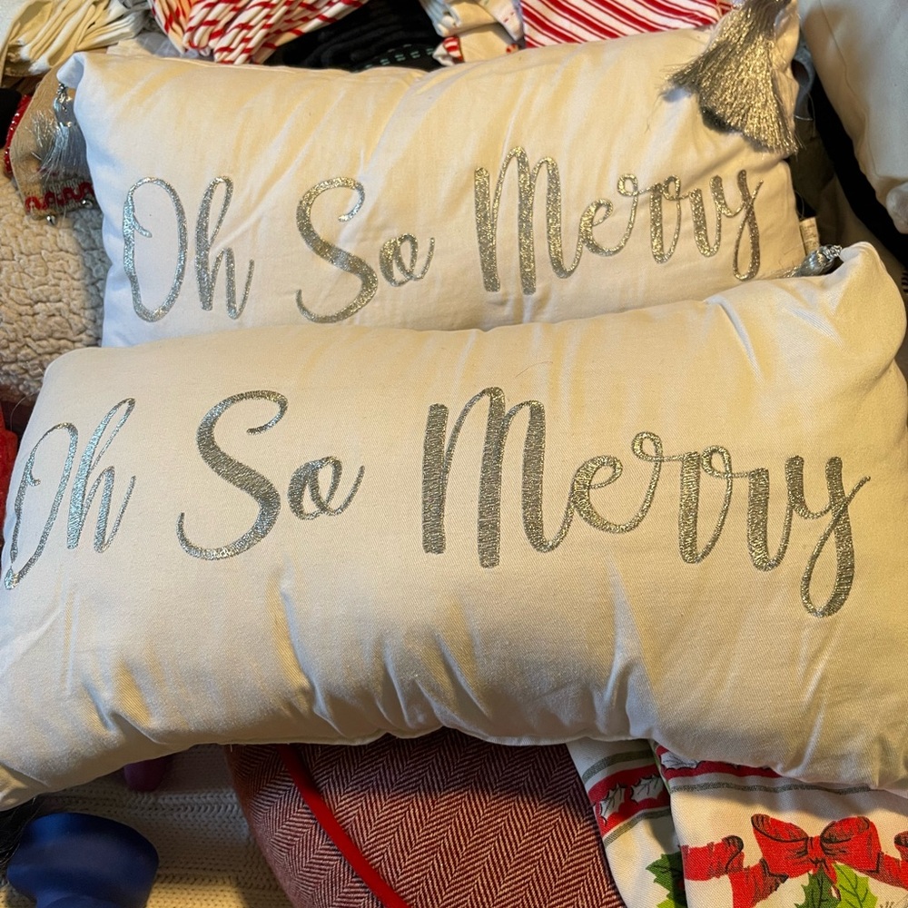Festive Cheer Accent Pillow - Cream and Silver